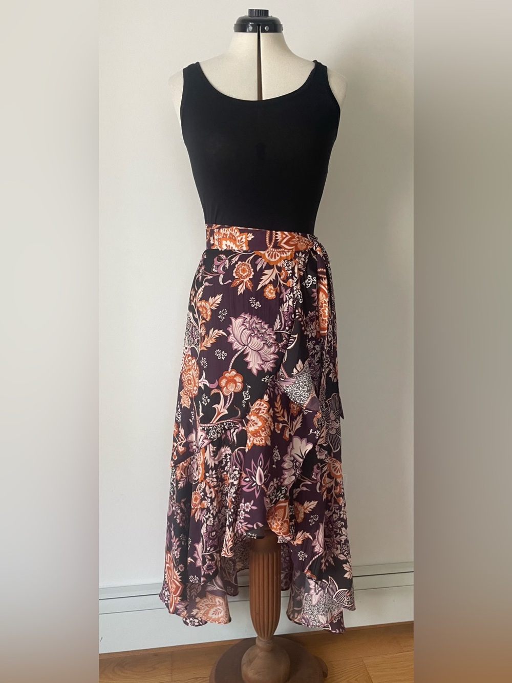 Anthropologie Maeve Floral Wrap Skirt - Black, Rust & Blush